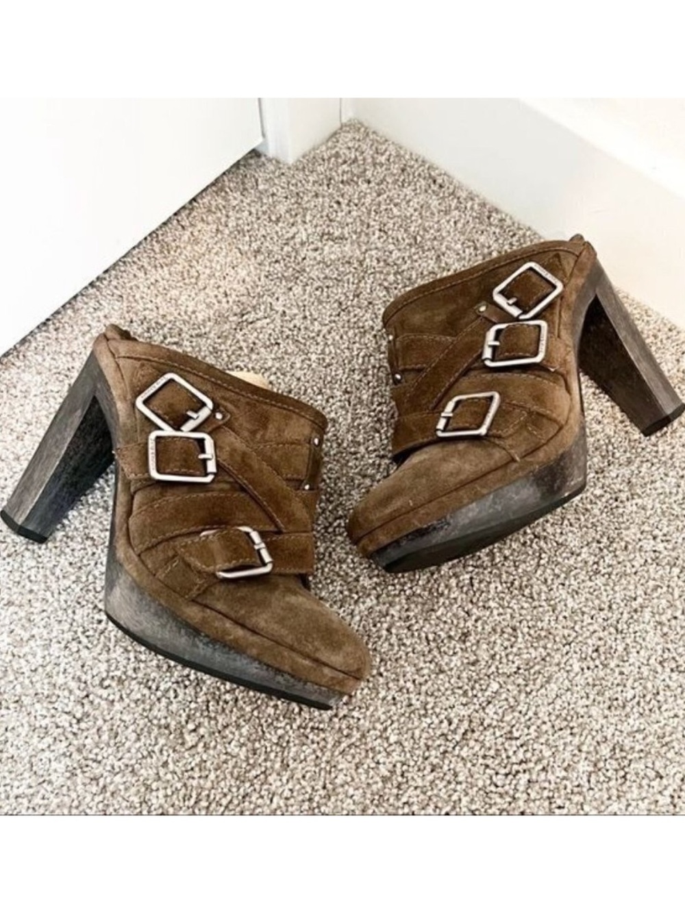 Juicy Couture Collette Mules Size 8 Brown Suede Wood Platform Y2K Bratz Glam